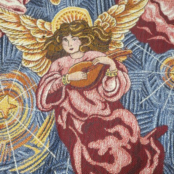 The Edith Collection Angels Throw Burgundy Blue Pink Red Beautiful 51” x 43 - Picture 2 of 7